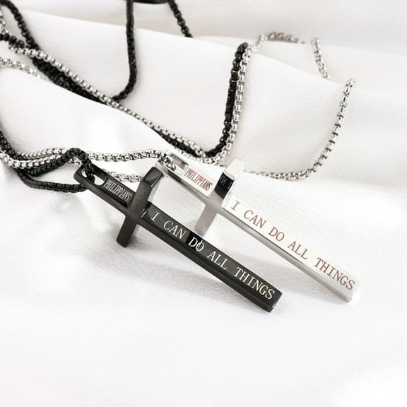 SmartBy Men Necklace Stainless Steel Cross Charm Necklace "I Can Do All Things Through Christ" Lightweight Pendant Necklace