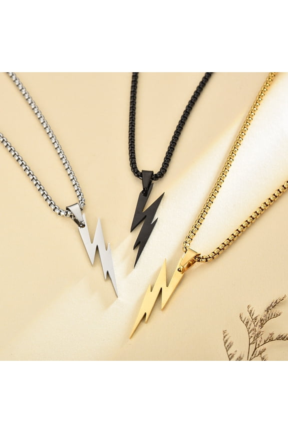 Men Pendant Necklace Unisex Chain Solid Color Thunder Flash Shape Neck Decoration Hip Hop Style Geometric Men Necklace Adult Jewelry