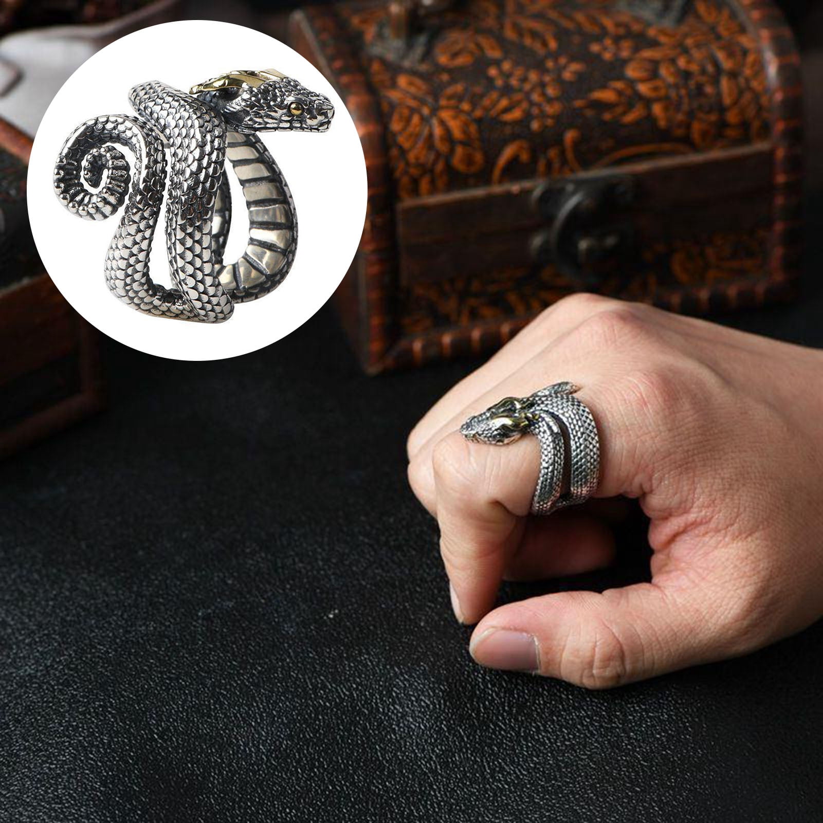 SmartBy Men Python Ring Retro Opening Adjustable Smooth Alloy Good ...