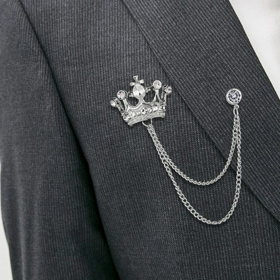 SmartBy Men Retro Brooch English Style Crown Shape Rhinestone Tassel Decor Suit Coat Chest Decoration Formal Event Wedding Business Occasions Clothes Jewelry