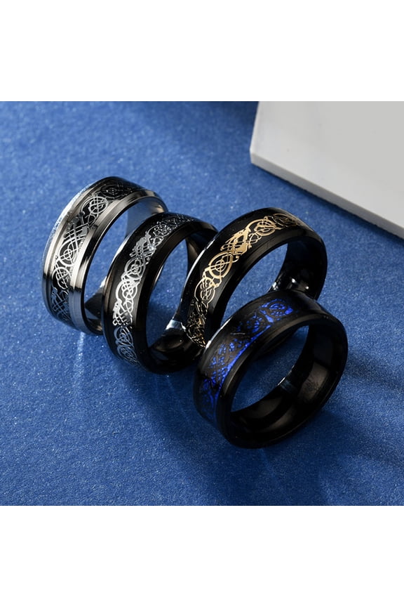 Men Ring Glossy Simple Jewelry Accessory Dragon Pattern Glowing Ring for Dating