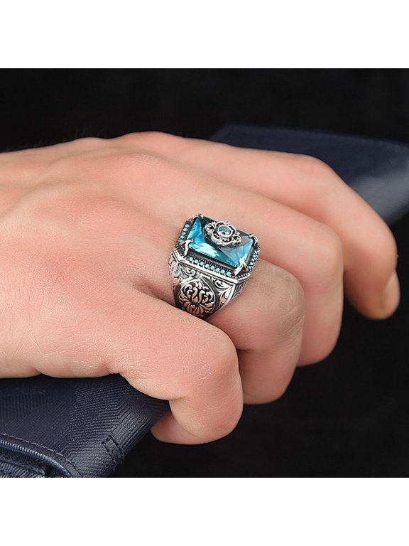 Men Ring Royal Stainless Geometric Shape Lightweight Big Vintage Style Unisex Cubic Zirconia Wide Band Women Circlet Jewelry
