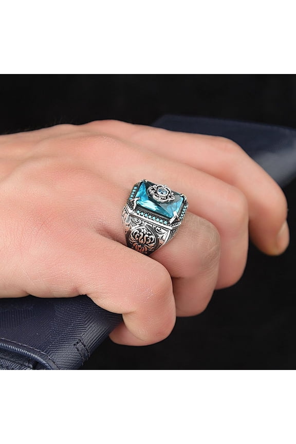 Men Ring Royal Stainless Geometric Shape Lightweight Big Vintage Style Unisex Cubic Zirconia Wide Band Women Circlet Jewelry