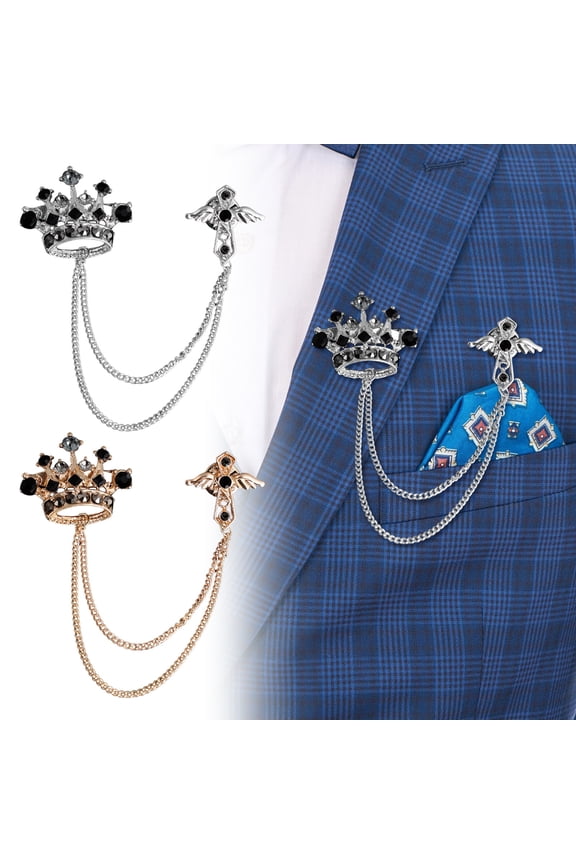 Men Suit Coat Brooch Rhinestone Crown Brooch Tassel Lapel Pin Badge Formal Occasion Business Corsage Clothes Jewelry