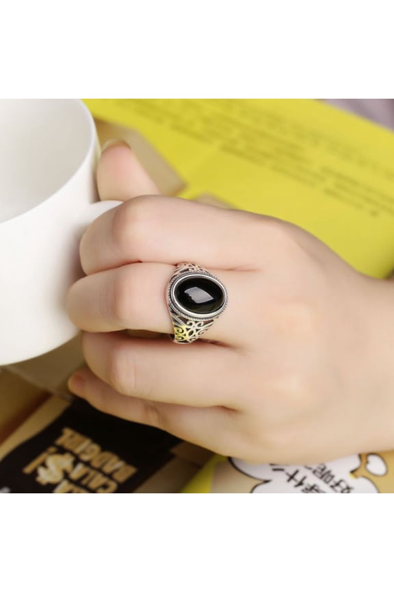 Men Vintage Artificial Gem Carving Band Finger Ring Jewelry Party Banquet Gift