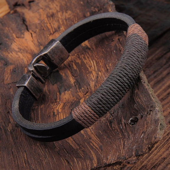 SmartBy Men Vintage Wide Faux Leather Wristband Alloy Buckle Bracelet Cuff Jewelry Gift