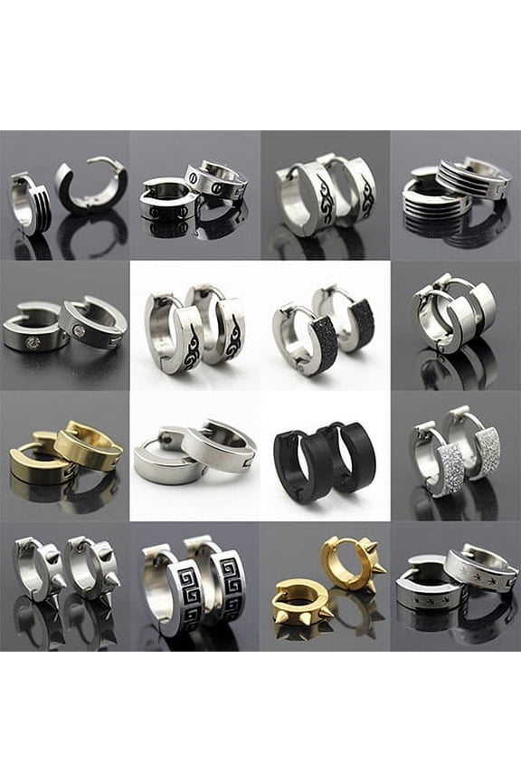 Men Women Fashion Punk Gothic Stainless Steel Hoop Stud Earrings Jewelry