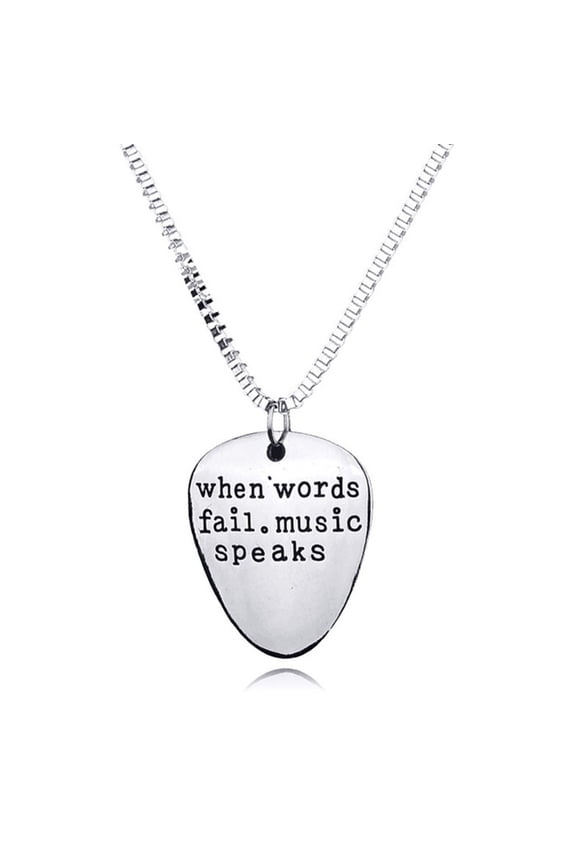 Men Women When Words Fail Music Speaks Guitar Pick Pendant Necklace Jewelry