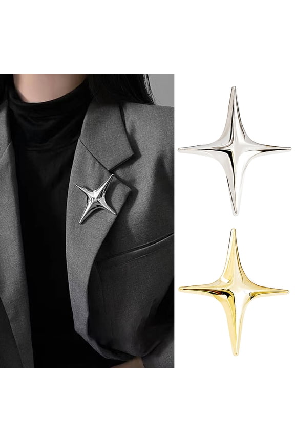 Metal Four-pointed Star Brooch Elegant Luxury Golden Silver Color Clothing Accessories Women Business Suit Lapel Pin Fashion Jewelry