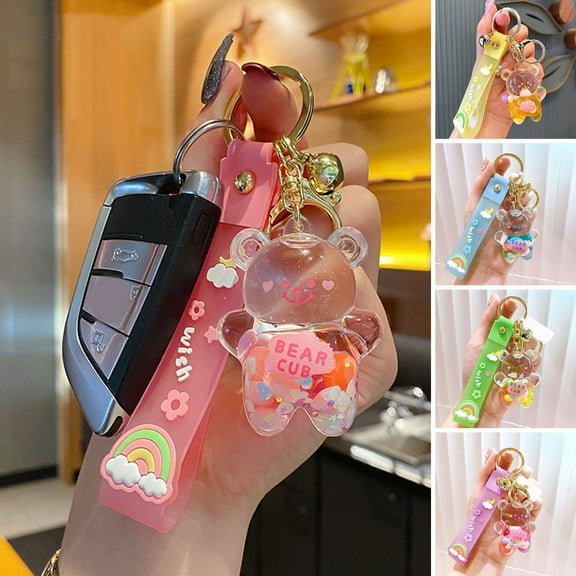 SmartBy Mini Bear Keychain with Pendant Charm Acrylic Metal Bag Charm Wristlet Bracelet Key Ring for Women Girls