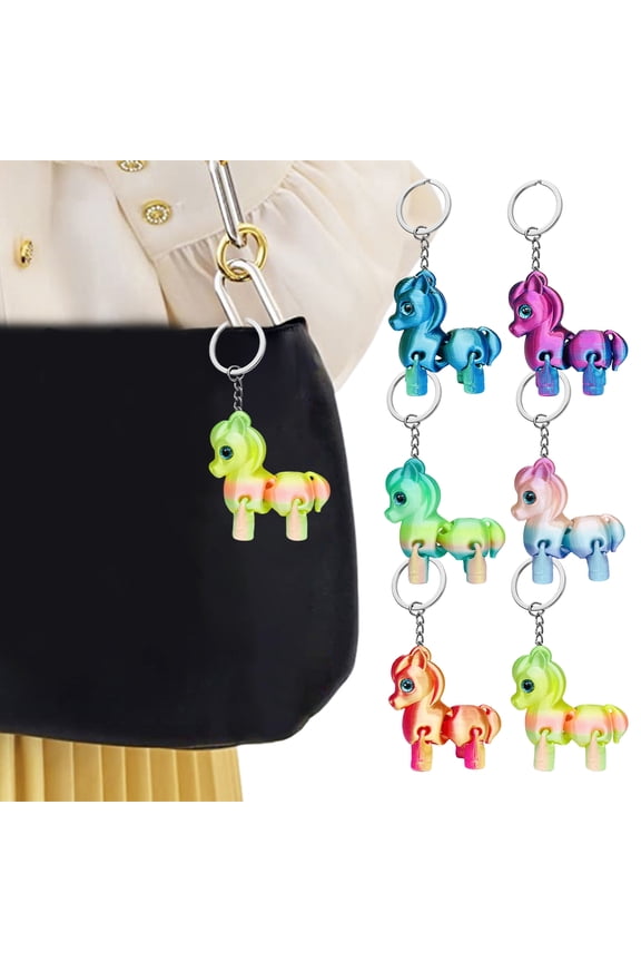 Multi Jointed Horse Keychain Gradient Color 3D Printed Animal Figurine Miniature Horse Pendant Backpack Bag Desk Decoration