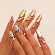SmartBy Nail Ring Lightweight Adjustable Size Mirror Metal Surface Non-Falling Off Nail Art Jewelry with Cubic Zirconia Fingertip Jewelry