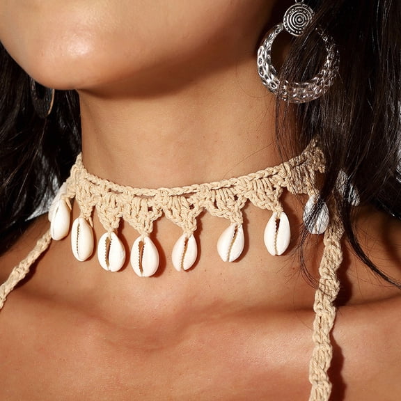 SmartBy Natural Shell Necklace Ultralight All-Match Easy-wearing Handmade Crochet Shell Choker Collar Women Jewelry Accessories