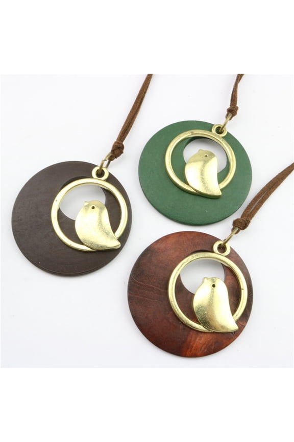 Necklace Pendant Long Vintage Ornamental Two Layers Clothing Matching Wood Sweater Chain Ethnic Style Necklace Daily Wear