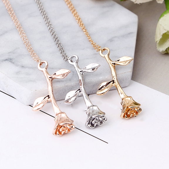 SmartBy Necklace Unique Rose Flower Design Alloy Women Chain Necklace for Gifts