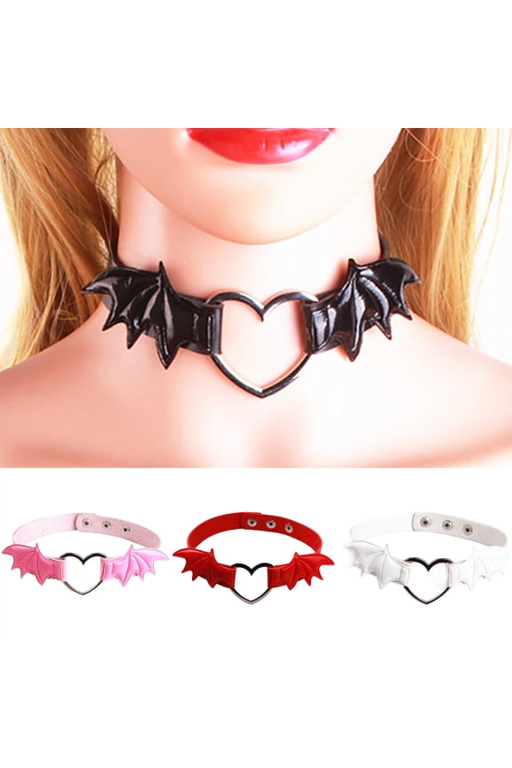 Nightclub Cosplay Heart Bat Wing Collar Necklace Punk Rock Gothic Sexy Faux Leather Circle Collar Choker Necklace Body Accessories