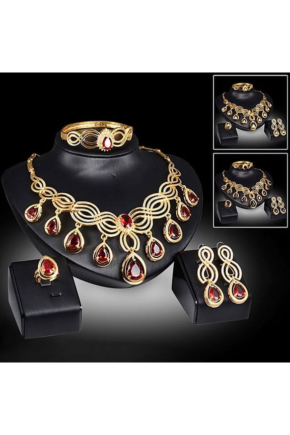 Noble Cubic Zirconia Earrings Necklace Bib Statement Ring Bracelet Jewelry Set