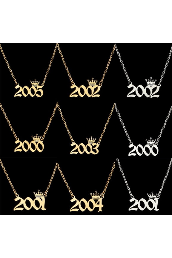 Number Pendant Year Necklace Crown Stainless Steel Exquisite Chain Women Necklace Birthday Gift