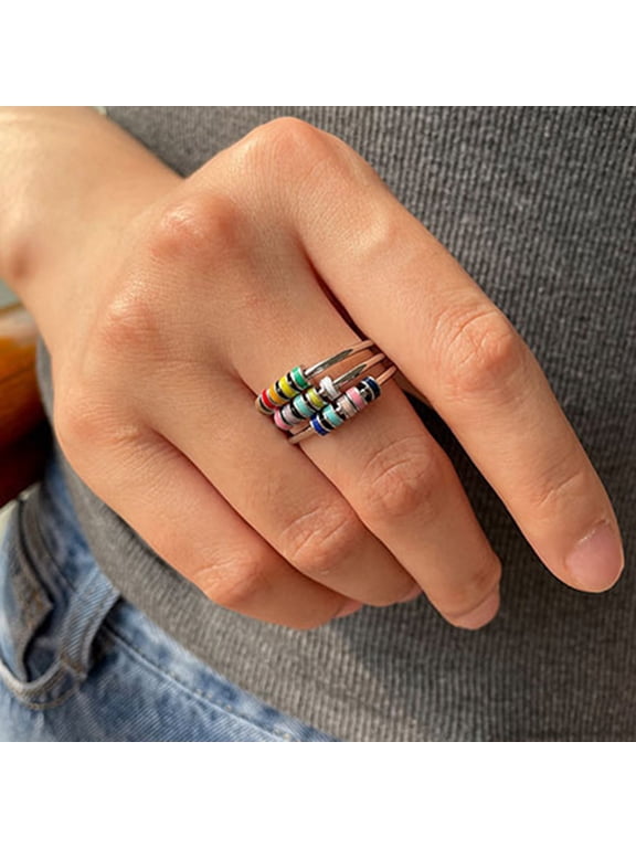Open Ring Adjustable Fine Workmanship Anxiety Relief with Enamel Bead Opening Decoration Accessory Unisex Stacking Spinning Ring for Daily Wear