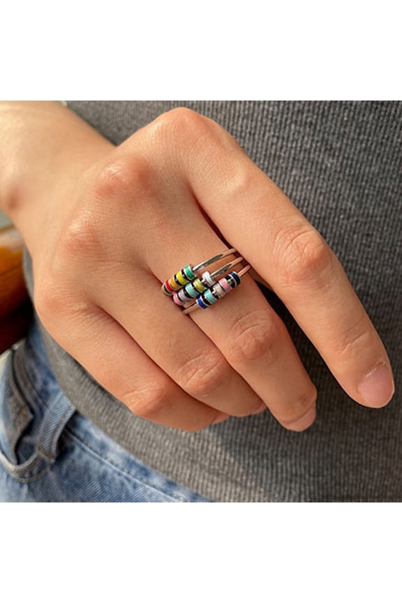 Open Ring Adjustable Fine Workmanship Anxiety Relief with Enamel Bead Opening Decoration Accessory Unisex Stacking Spinning Ring for Daily Wear