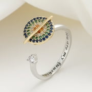 SmartBy Open Ring Shining Rotatable Colorful Cubic Zirconia Lettering Rhinestone Anxiety Relief Planet Design Women Fidget Anti Anxiety Ring Jewelry Accessory