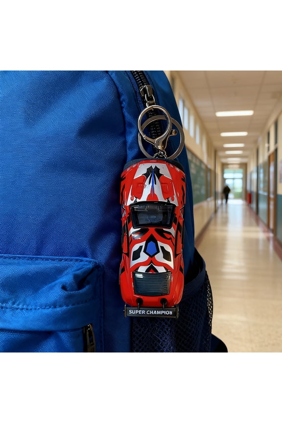 Opening Door Racing Car Keychain Kids Mini Pull-back Graffiti Sports Car Toy Key Ring Holder Backpack Handbag Hanging Decoration