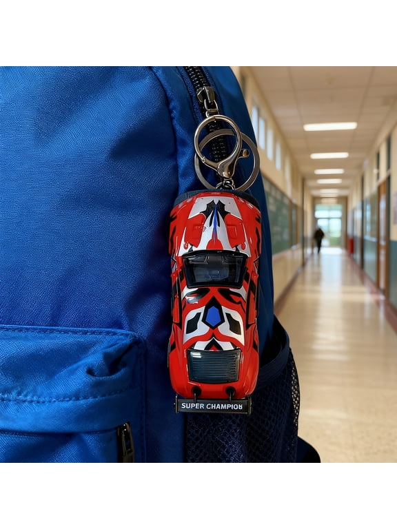 Opening Door Racing Car Keychain Kids Mini Pull-back Graffiti Sports Car Toy Key Ring Holder Backpack Handbag Hanging Decoration