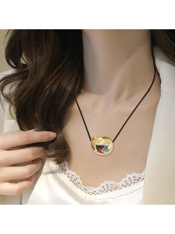 Oval Bead Clavicle Chain Necklace for Women Alloy Geometric Pendant Necklace Cord Collarbone Chain Accessory