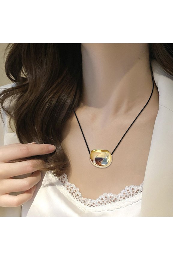 Oval Bead Clavicle Chain Necklace for Women Alloy Geometric Pendant Necklace Cord Collarbone Chain Accessory