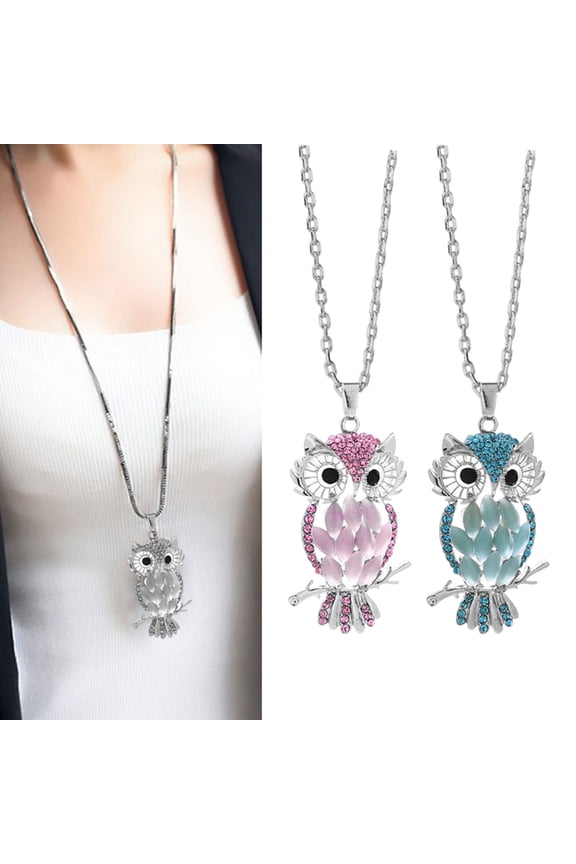 Owl Necklace Sweater Chain Faux Opal Rhinestone Decor Hollow Out Alloy Clothes Jewelry Dating Prom Party Garment Decoration Necklace