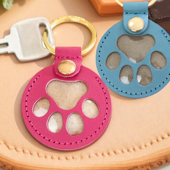 SmartBy Paw Shaped Keychain Faux Leather Dog Hair Storage Keychain Transparent Pet Hair Souvenir Refillable Keyring Memorial Gift