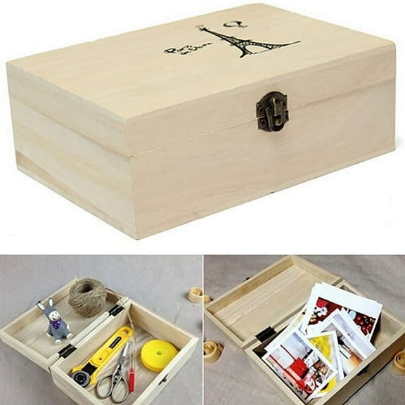 SmartBy Plain Unpainted Natural Wooden Tool Storage Box Memory Small Chest Craft Box