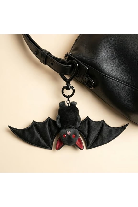 Plush Black Bat Keychain Gothic Transformable Bat Key Ring Pendant Backpack Bag Purse Charm Halloween Gift for Bat Lovers
