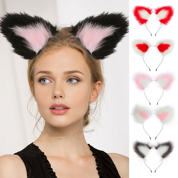 SmartBy Plush Cat Ear Headband Durable Metal Hairband Versatile Design Hair Hoop Cosplay Props Hair Accessory