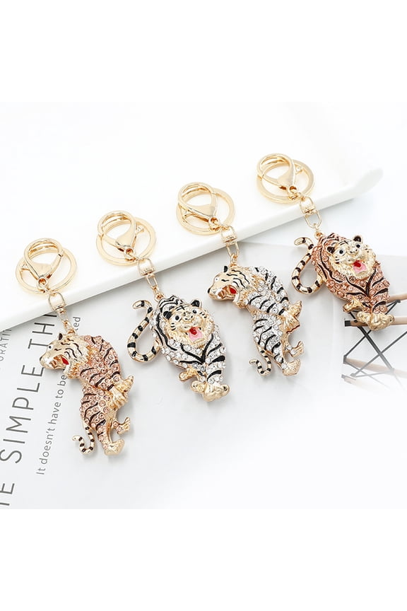 Portable Key Ring Fine Workmanship Alloy Tiger Rhinestone Keyring Keychain for Friends