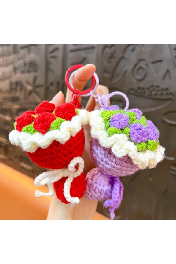 Portable Keychain Hand-Crocheted Wool Rose Petal Mini Bouquet Decoration Keychain Pendant Bags Backpacks Accessory