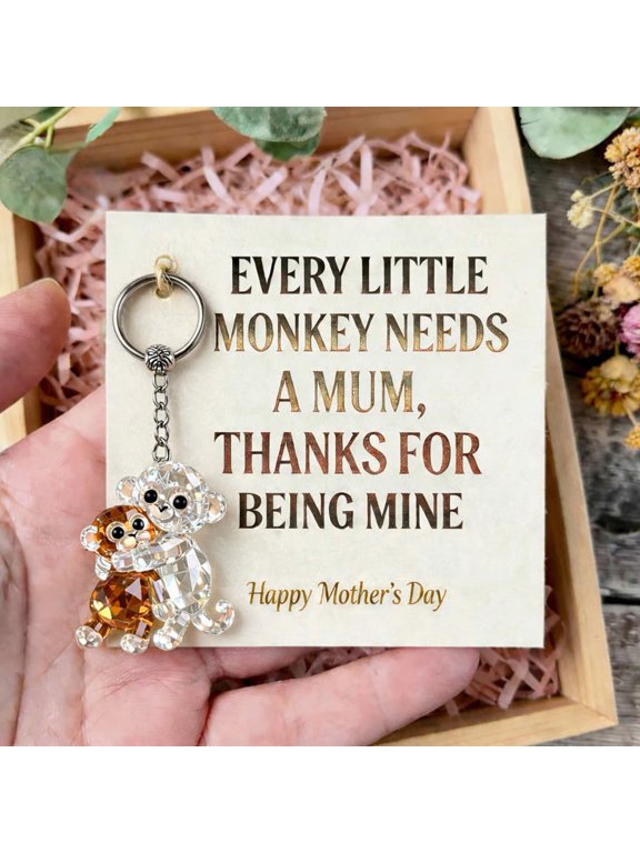 Punch The Monkey Crystal-like Keychain Monkey Holding Plush Toy Mother Day Gift Backpack Purse Car Accessories