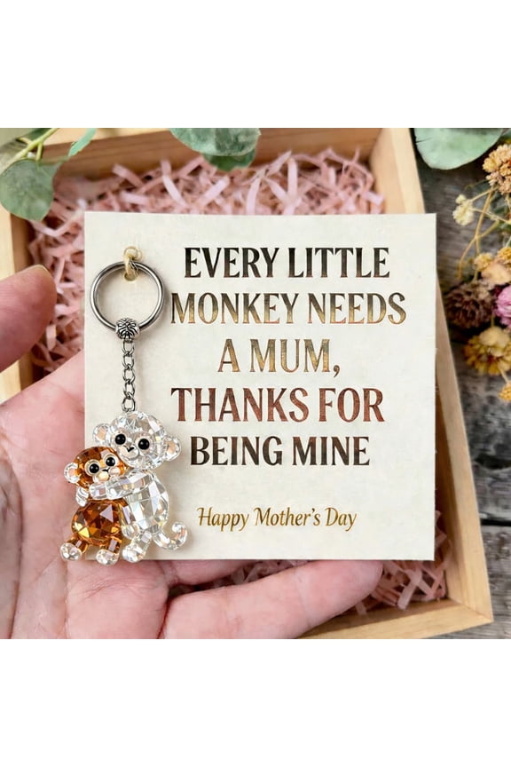 Punch The Monkey Crystal-like Keychain Monkey Holding Plush Toy Mother Day Gift Backpack Purse Car Accessories