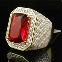 SmartBy Punk Men Square Shape Faux Ruby Sapphire Inlaid Finger Ring Party Jewelry Gift