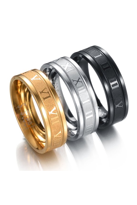 Punk Ring Creative Unisex Titanium Steel Roman Numerals Ring for Party Gift Daily Life