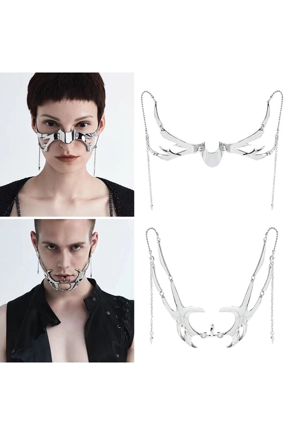 Punk Style Masquerade Face Guard Women Men Party Prom Metal Hollow Adjustable Liquid Irregular Mouth Cover Face Accessories