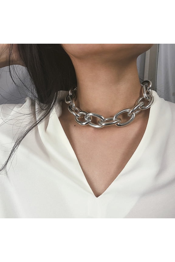 Punk Women Big Linked Glossy Cable Chain Necklace Choker Bracelet Jewelry Decor