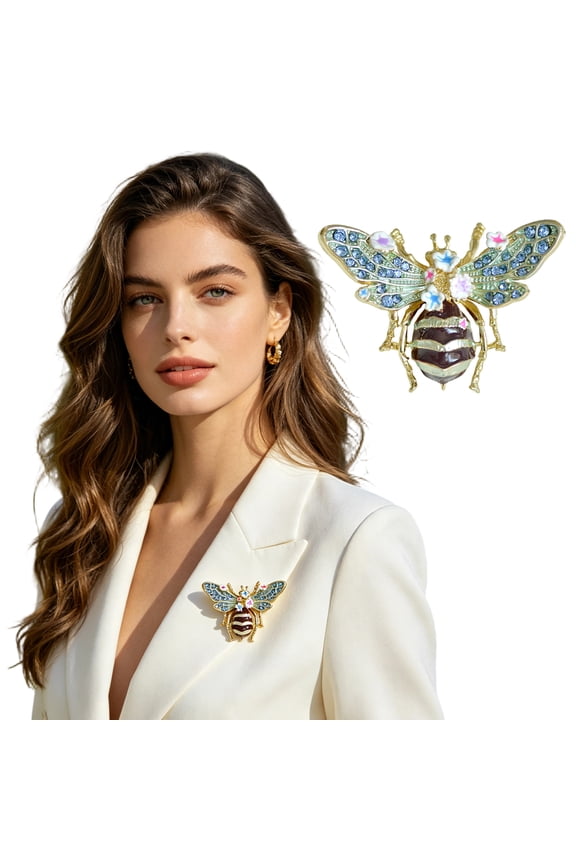 Retro Brooch Bee Design Zinc Alloy Pin with Rhinestone Inlay Hand-Painted Enamel Glaze Suits Coats Sweaters Clothing Badge