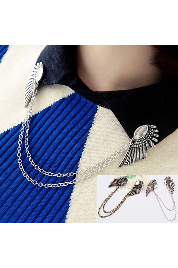 Retro Collar Clip Punk Chain Tassel Blouse Shirt Angel Wing Tips Pin Brooch