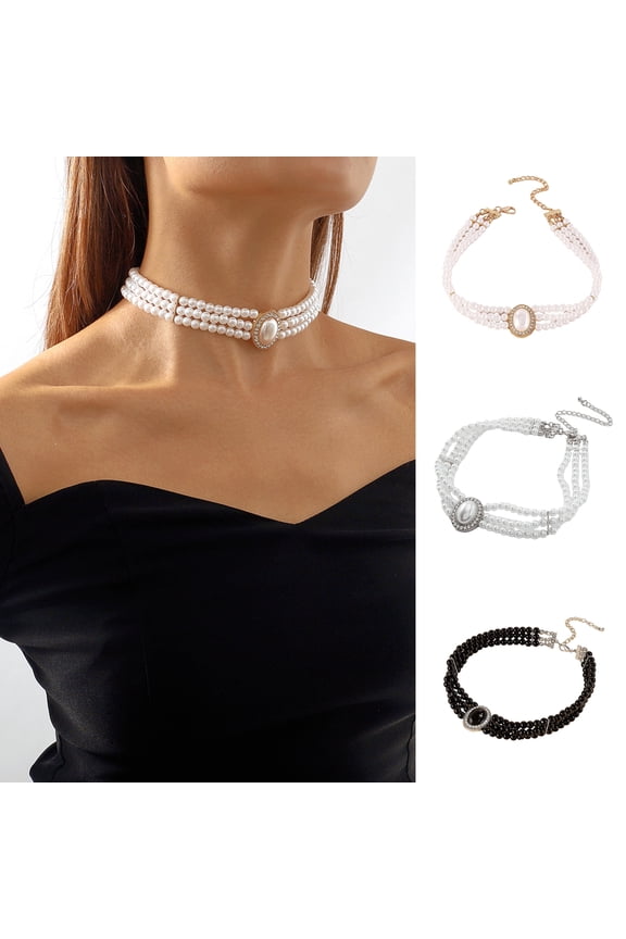 Retro Palace Style Multi Layer Faux Pearls Choker Necklace Elegant Simple Statement Bridal Necklace Wedding Party Jewelry Gift