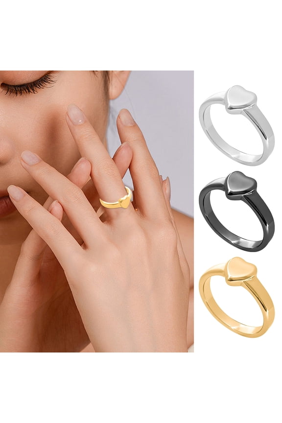 Retro Ring Pure Color Polished Titanium Steel Heart Surface Knuckle Ring Simple Style Multi Sizes Anti-Rust Thumb Ring Lightweight Finger Jewelry