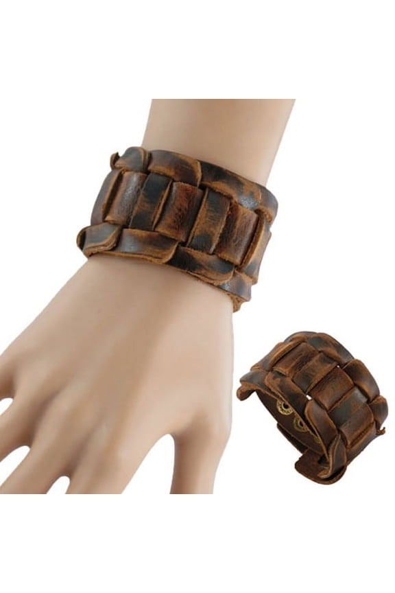 Retro Weave Faux Leather Wristband Snaps Fastener Bracelet Men's Jewelry Gift