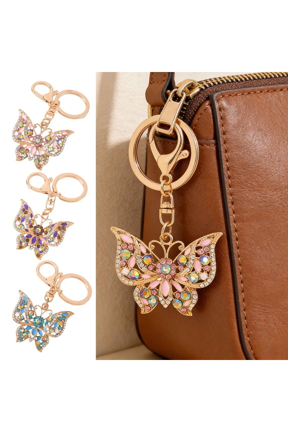 Rhinestone Butterfly Keychain Sparkly Butterfly Charm with Keyring Elegant Enamel Butterfly Keychain Gift for Women Girls