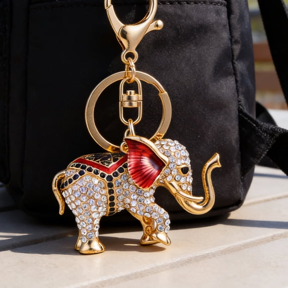 SmartBy Rhinestone Elephant Keychain Alloy Good Luck Keychain with Keyring Sparkling Elephant Keychain Bag Charm Gift for Men Women