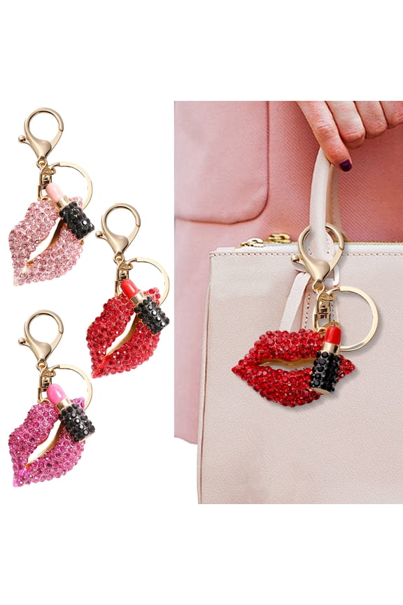 Rhinestone Lip Keychain Pendant Diamond Lip & Lipstick Bag Charm Sparkling Lip Pendant for Women Girls